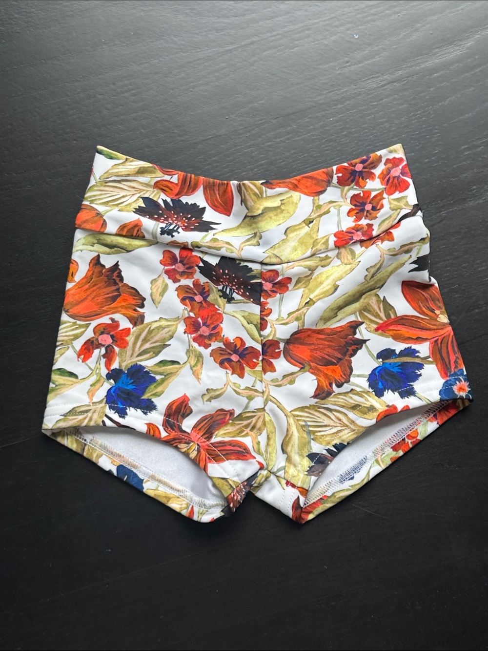 Kids Dance Shorts — White with Red, Blue & Green Floral Print
